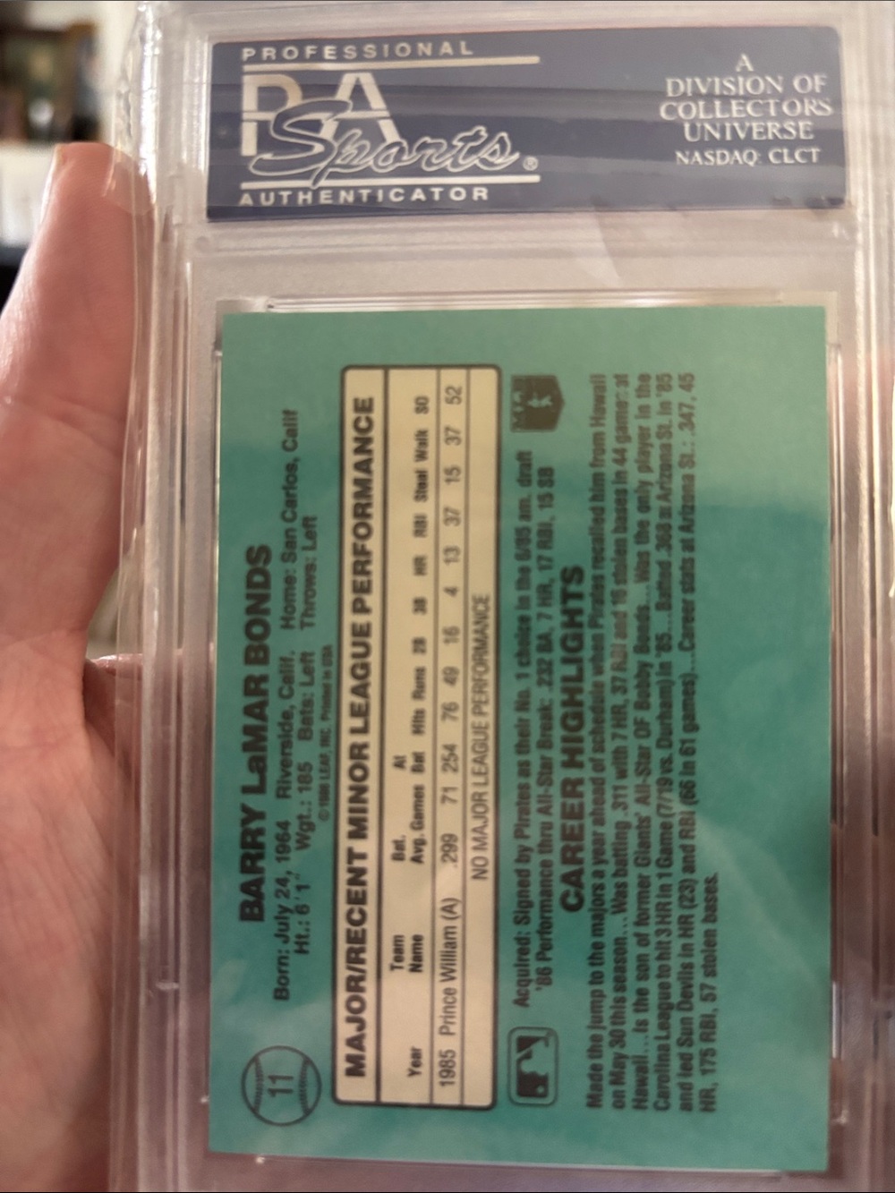 Donruss 1986 Barry Bonds Rookie Card - Green - Picture 2 of 2